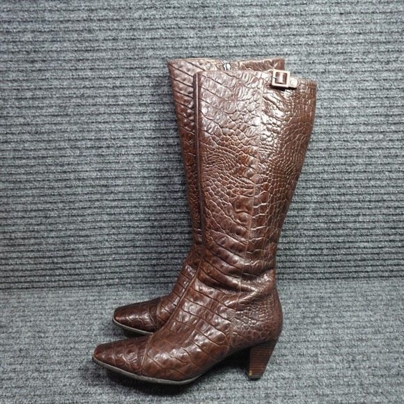 ECCO Boots Womens 9.5 Brown Croc Crocodile Zip Knee high Heels - Picture 3 of 11